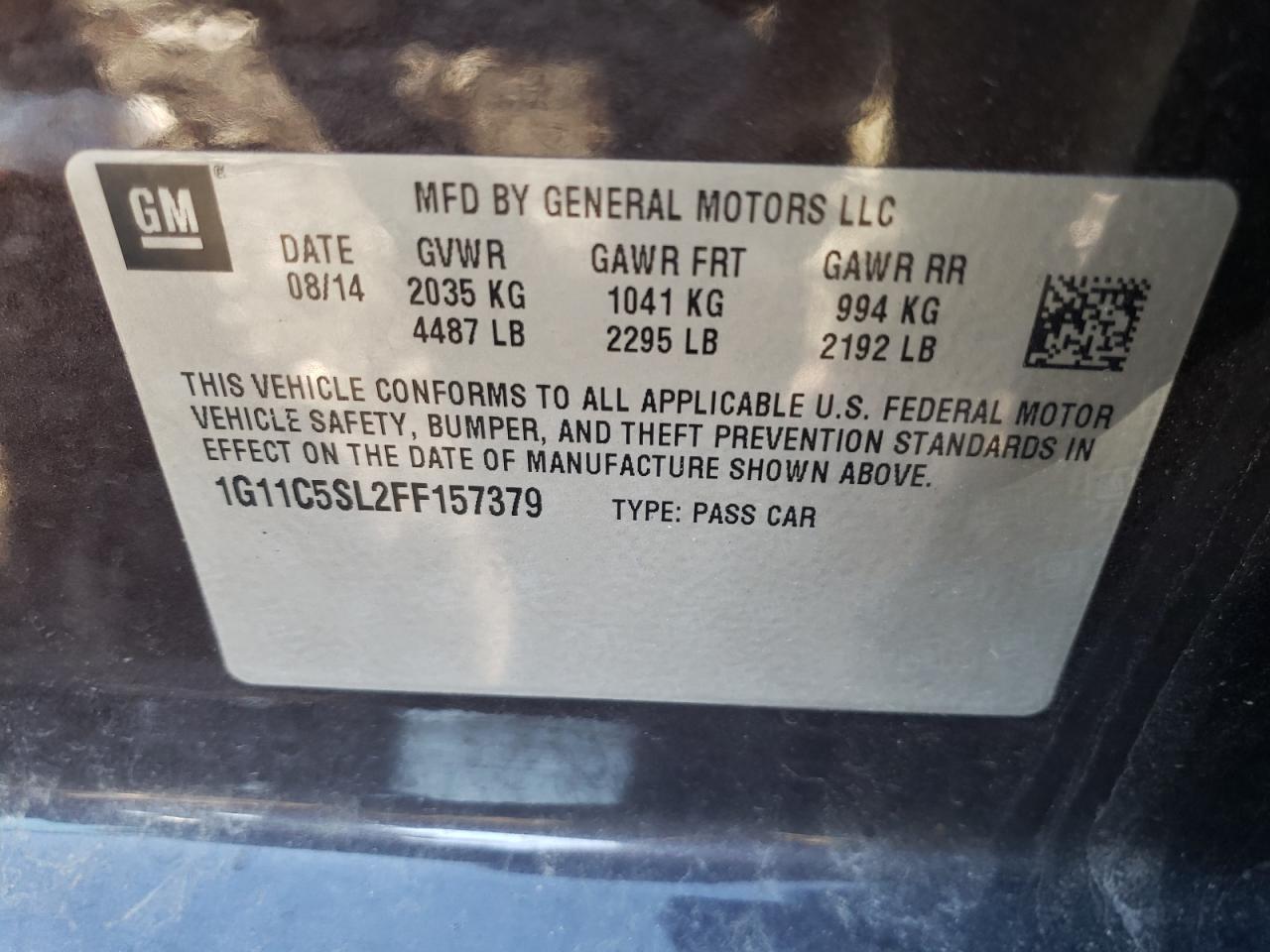 Photo 10 from auction – 2015 CHEVROLET MALIBU 1LT with VIN 1G11C5SL2FF157379