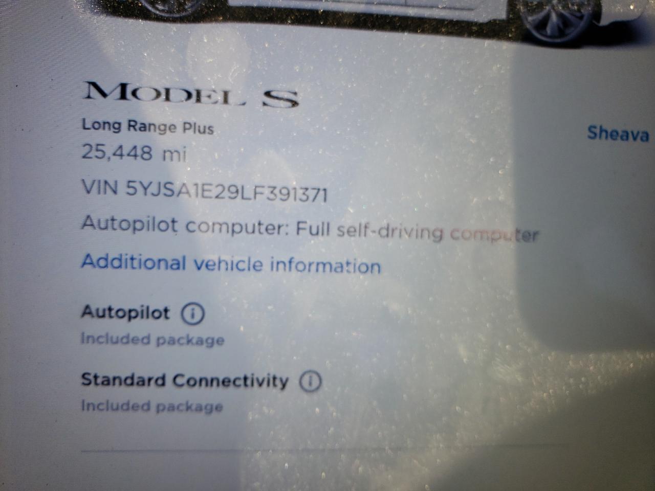 Photo 8 from auction – 2020 TESLA MODEL S with VIN 5YJSA1E29LF391371