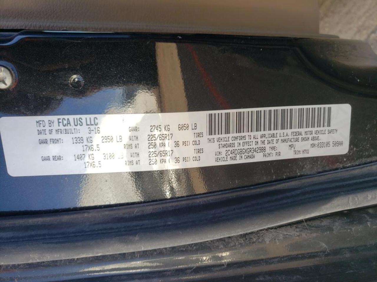 Photo 10 from auction – 2016 DODGE GRAND CARA with VIN 2C4RDGBGXGR342988