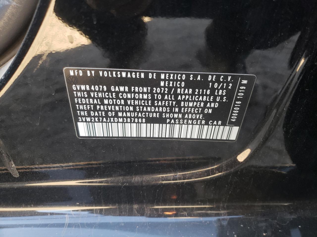 Photo 10 from auction – 2013 VOLKSWAGEN JETTA BASE with VIN 3VW2K7AJXDM387868