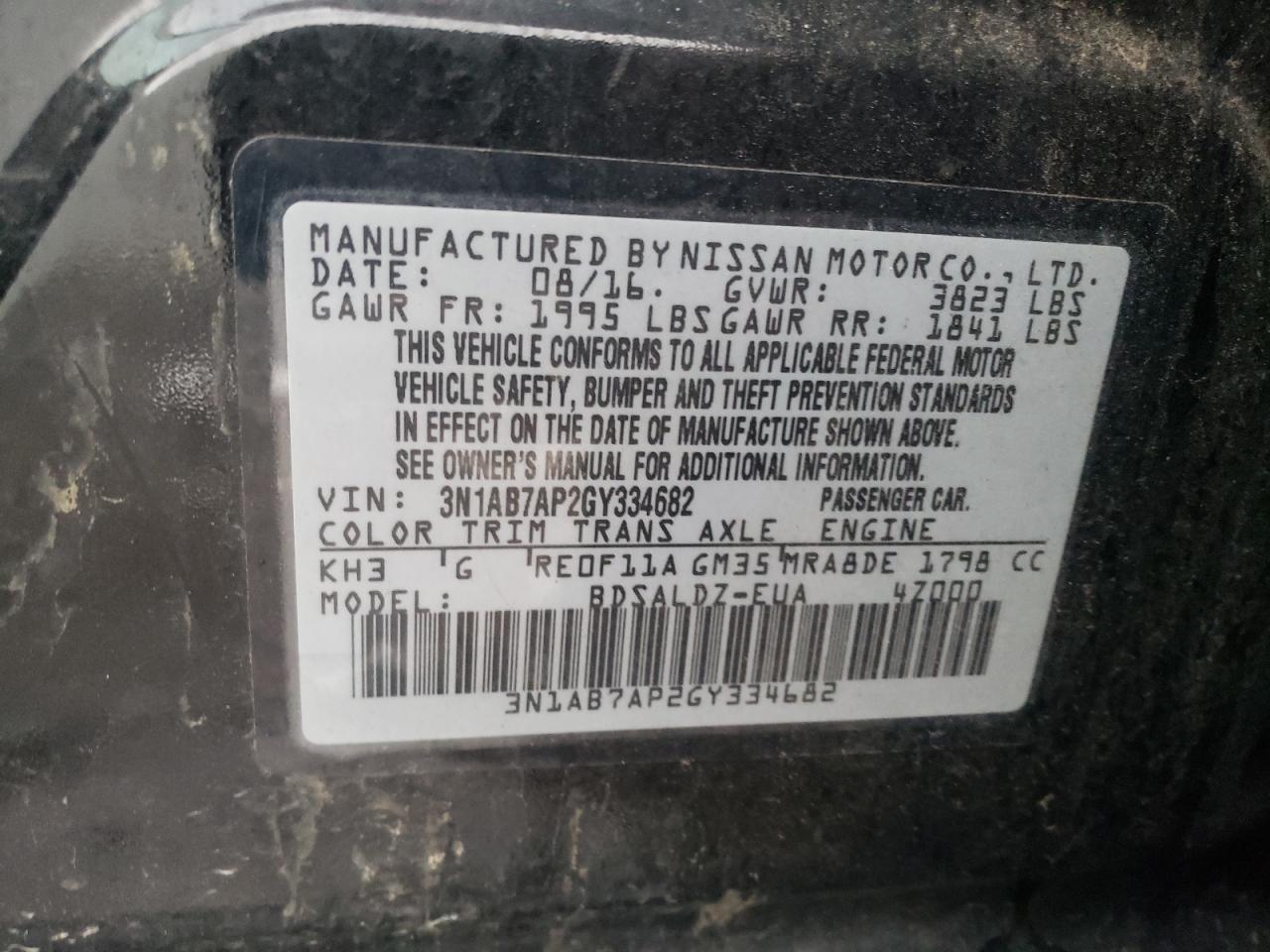 Photo 10 from auction – 2016 NISSAN SENTRA S with VIN 3N1AB7AP2GY334682