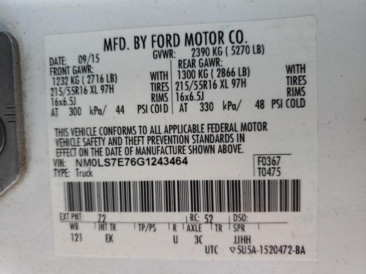 Photo 10 from auction – 2016 FORD TRANSIT CO with VIN NM0LS7E76G1243464
