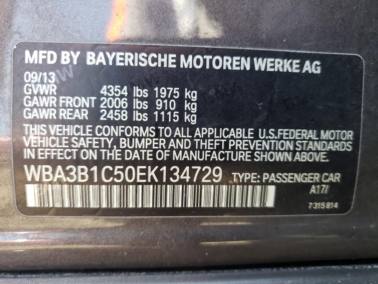 Photo 10 from auction – 2014 BMW 320 I with VIN WBA3B1C50EK134729
