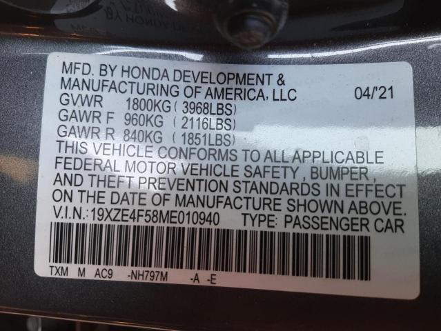 Photo 10 from auction – 2021 HONDA INSIGHT EX with VIN 19XZE4F58ME010940