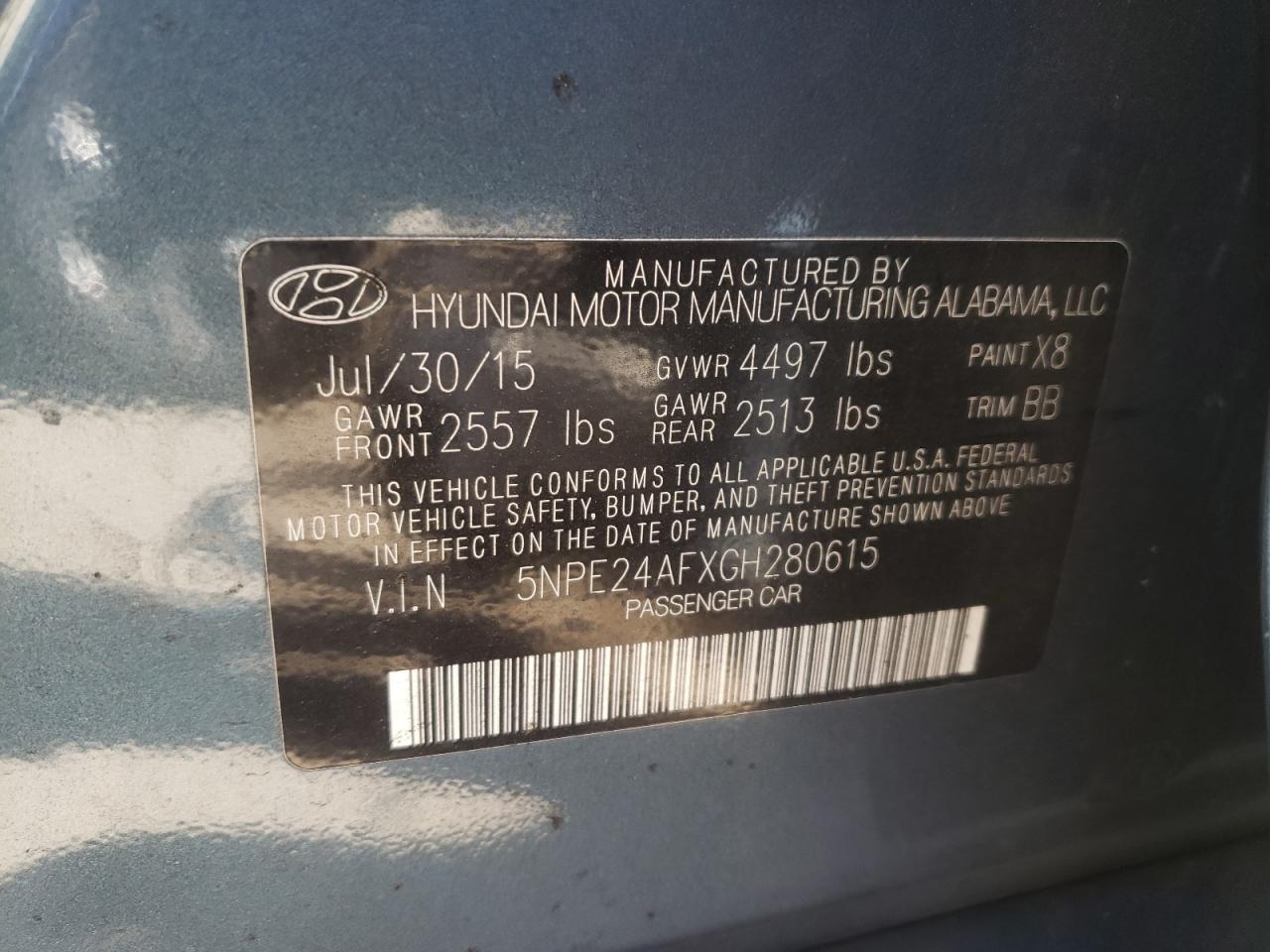 Photo 10 from auction – 2016 HYUNDAI SONATA SE with VIN 5NPE24AFXGH280615