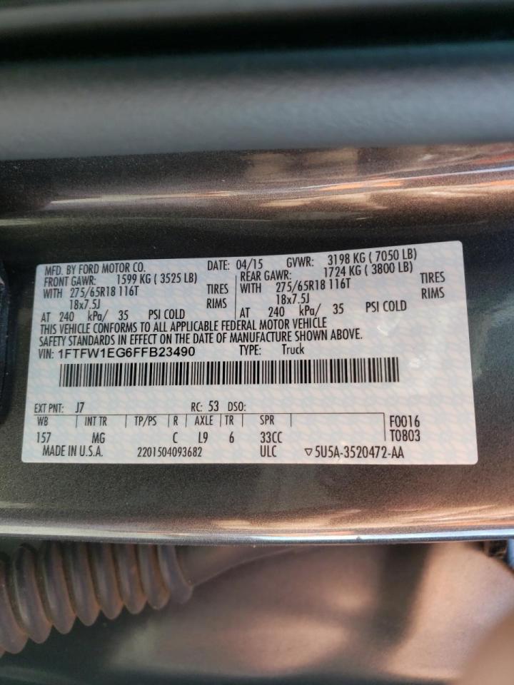 Photo 10 from auction – 2015 FORD F150 SUPER with VIN 1FTFW1EG6FFB23490