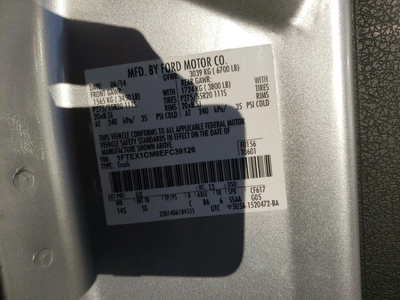 Photo 10 from auction – 2014 FORD F150 SUPER with VIN 1FTEX1CM6EFC39126