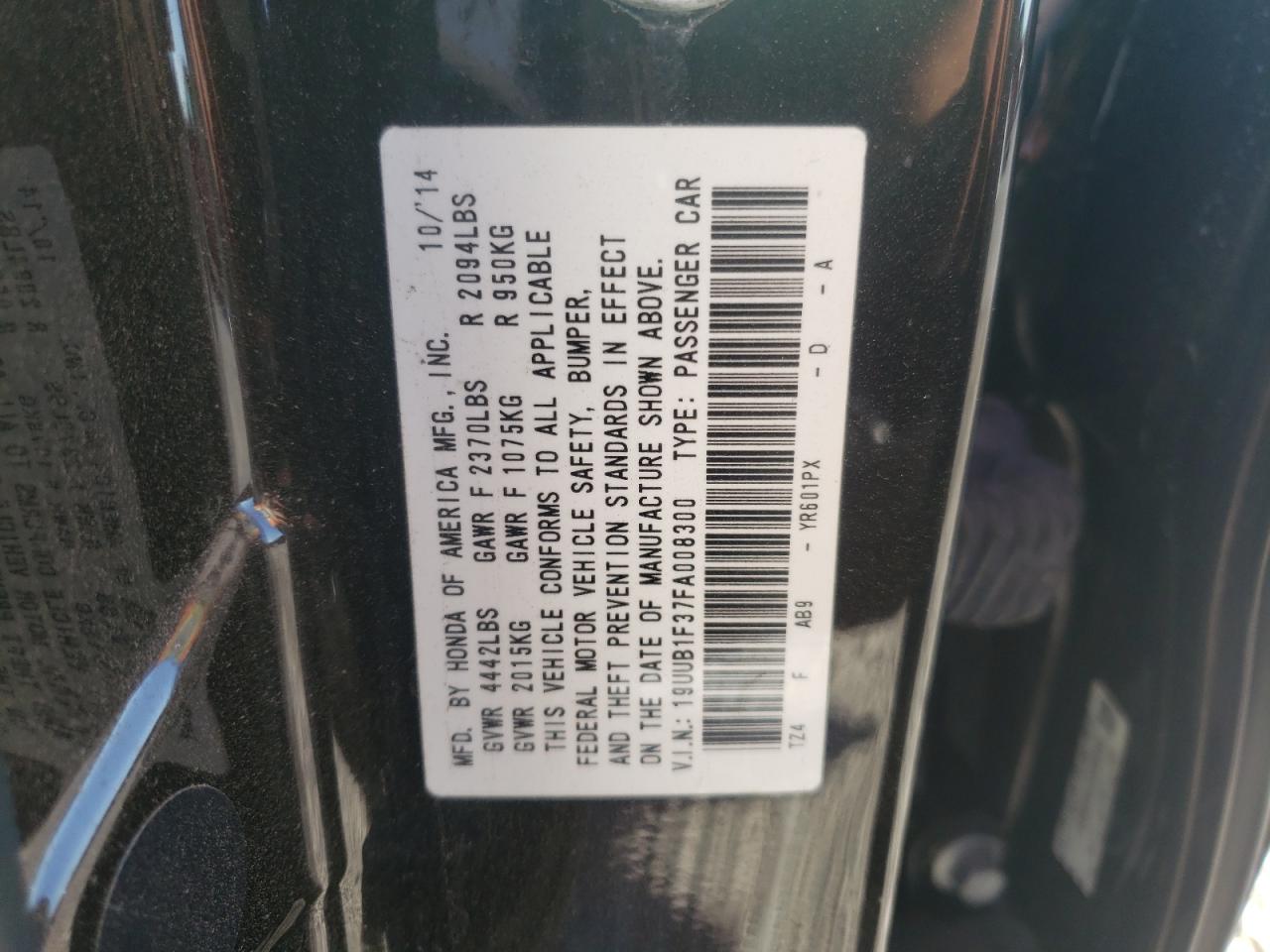Photo 10 from auction – 2015 ACURA TLX with VIN 19UUB1F37FA008300