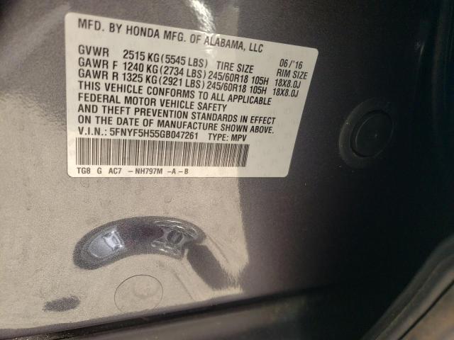 Photo 10 from auction – 2016 HONDA PILOT EXL with VIN 5FNYF5H55GB047261