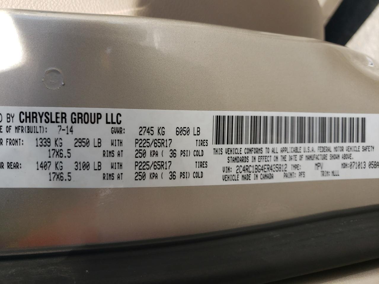 Photo 10 from auction – 2014 CHRYSLER TOWN & COU with VIN 2C4RC1BG4ER435812