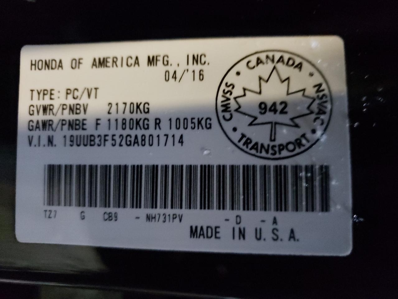 Photo 10 from auction – 2016 ACURA TLX TECH with VIN 19UUB3F52GA801714