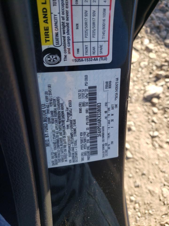 Photo 10 from auction – 2012 FORD FUSION SEL with VIN 3FAHP0JA8CR338083