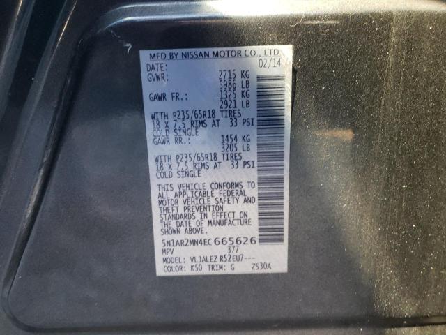 Photo 10 from auction – 2014 NISSAN PATHFINDER with VIN 5N1AR2MN4EC665626