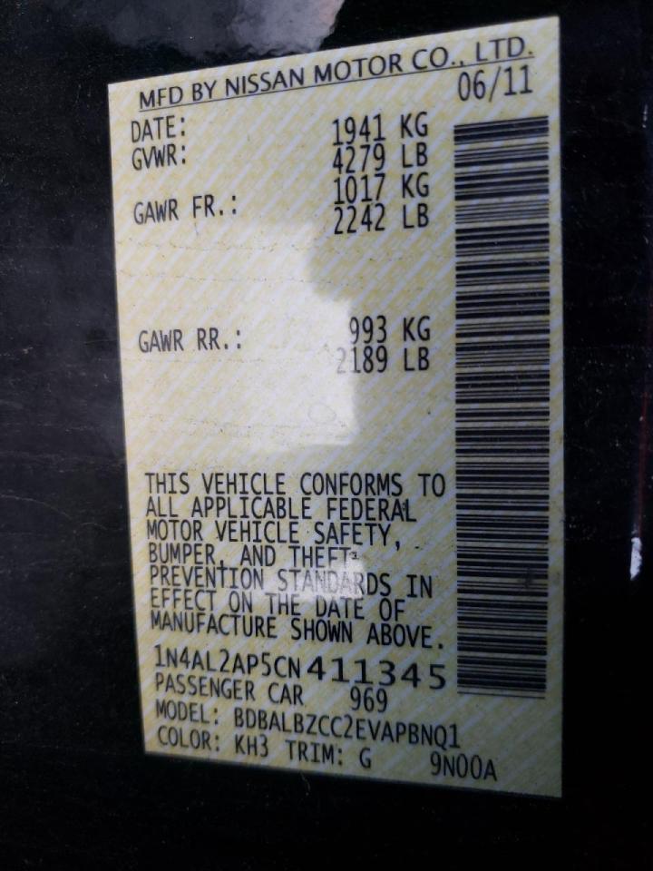 Photo 10 from auction – 2012 NISSAN ALTIMA BAS with VIN 1N4AL2AP5CN411345