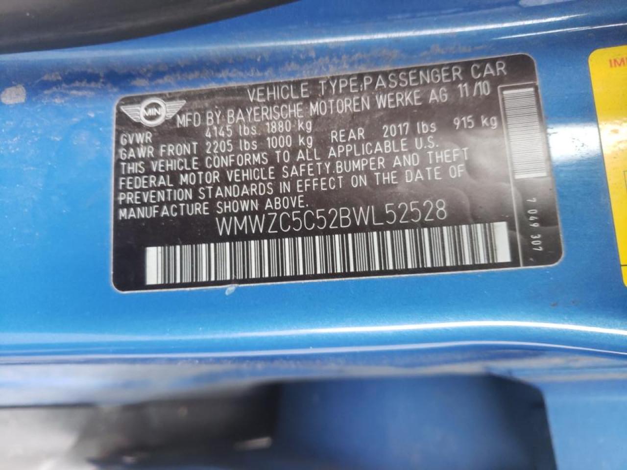 Photo 10 from auction – 2011 MINI COOPER S C with VIN WMWZC5C52BWL52528