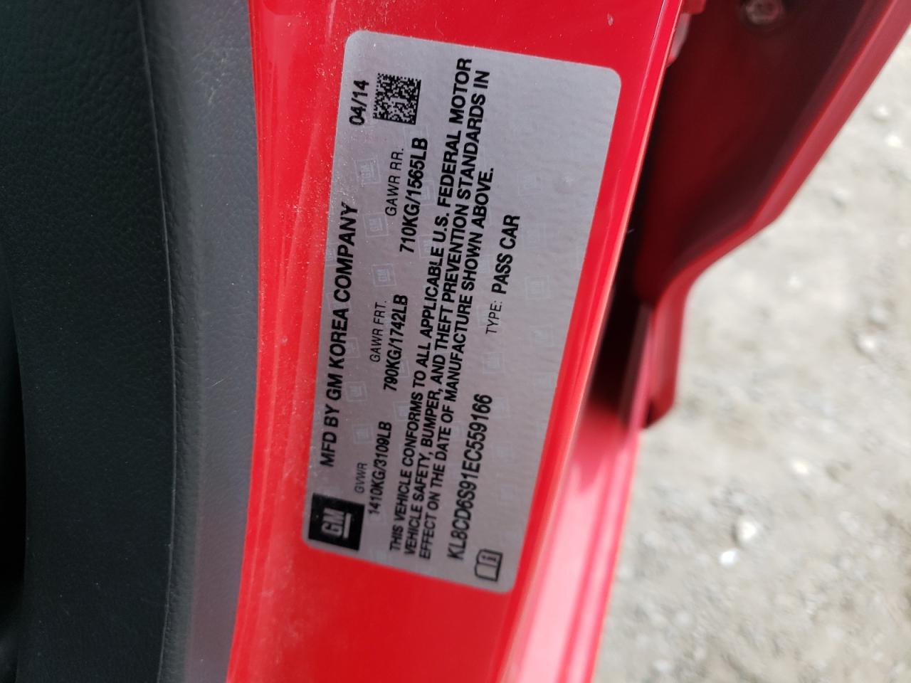 Photo 10 from auction – 2014 CHEVROLET SPARK 1LT with VIN KL8CD6S91EC559166