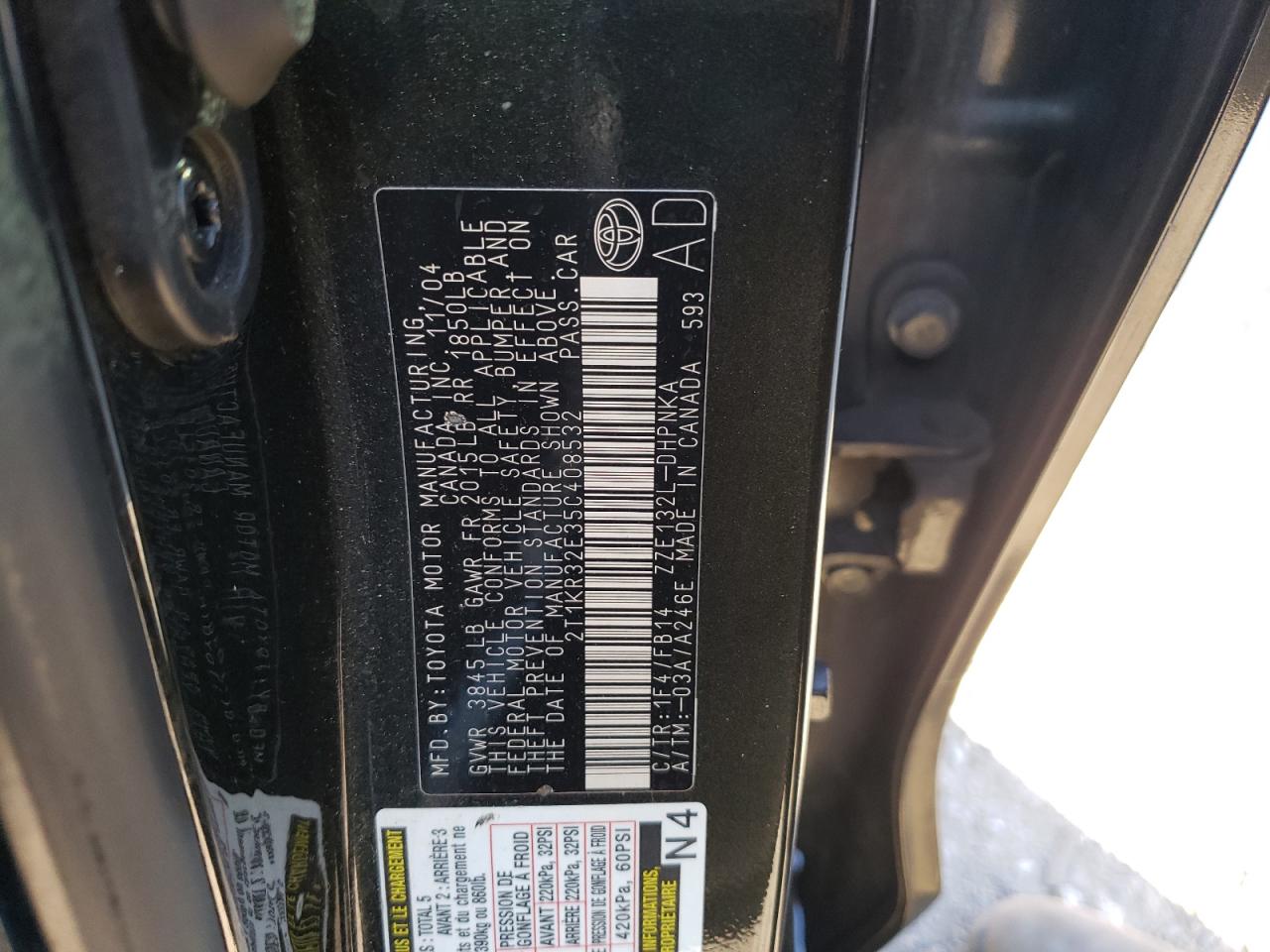Photo 10 from auction – 2005 TOYOTA COROLLA MA with VIN 2T1KR32E35C408532