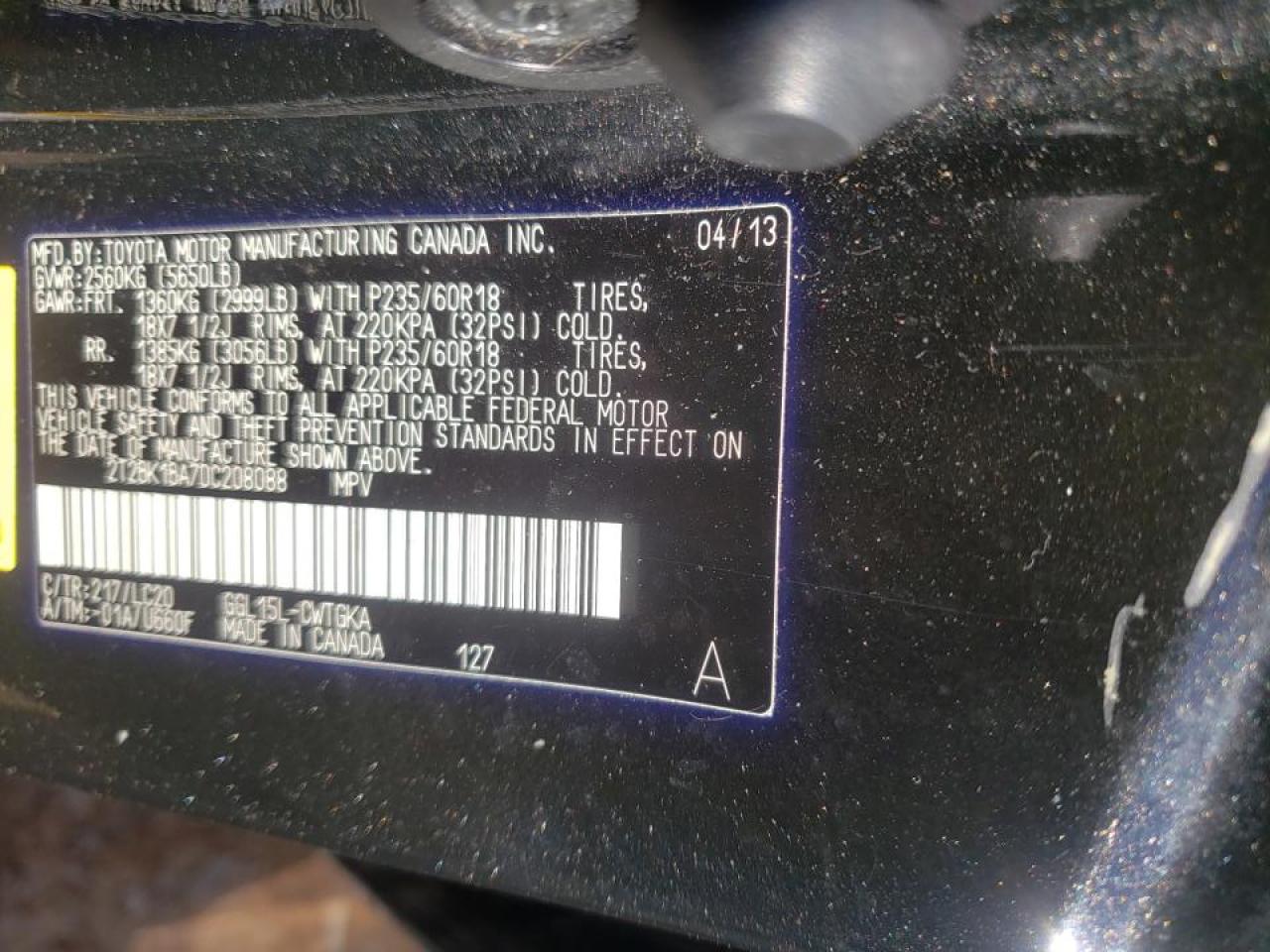 Photo 10 from auction – 2013 LEXUS RX 350 BAS with VIN 2T2BK1BA7DC208088