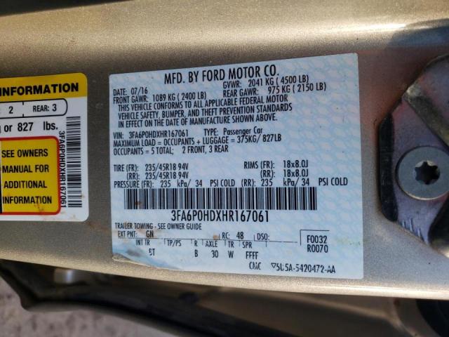 Photo 10 from auction – 2017 FORD FUSION SE with VIN 3FA6P0HDXHR167061