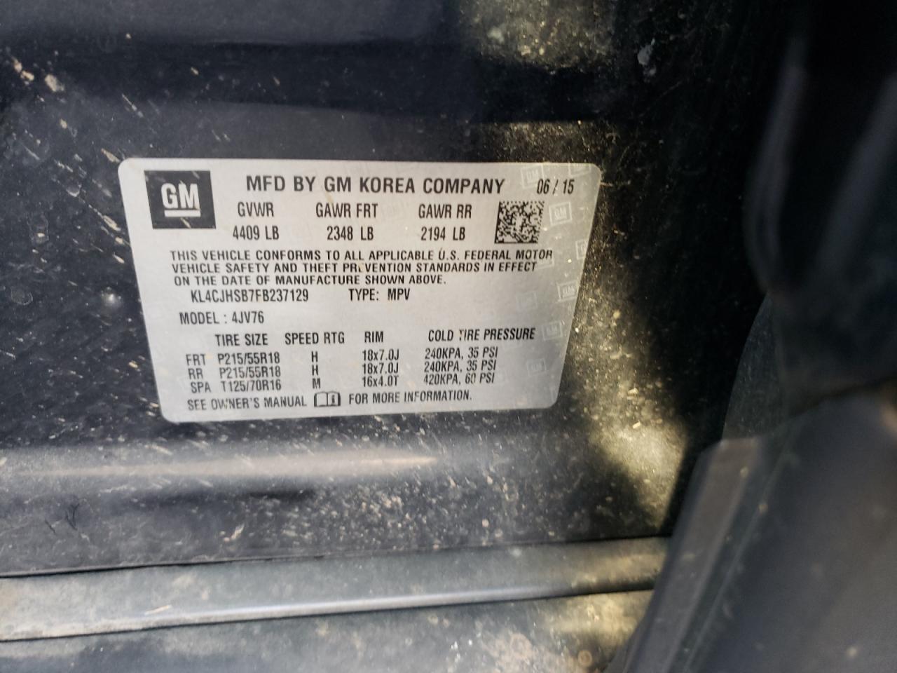 Photo 10 from auction – 2015 BUICK ENCORE PRE with VIN KL4CJHSB7FB237129