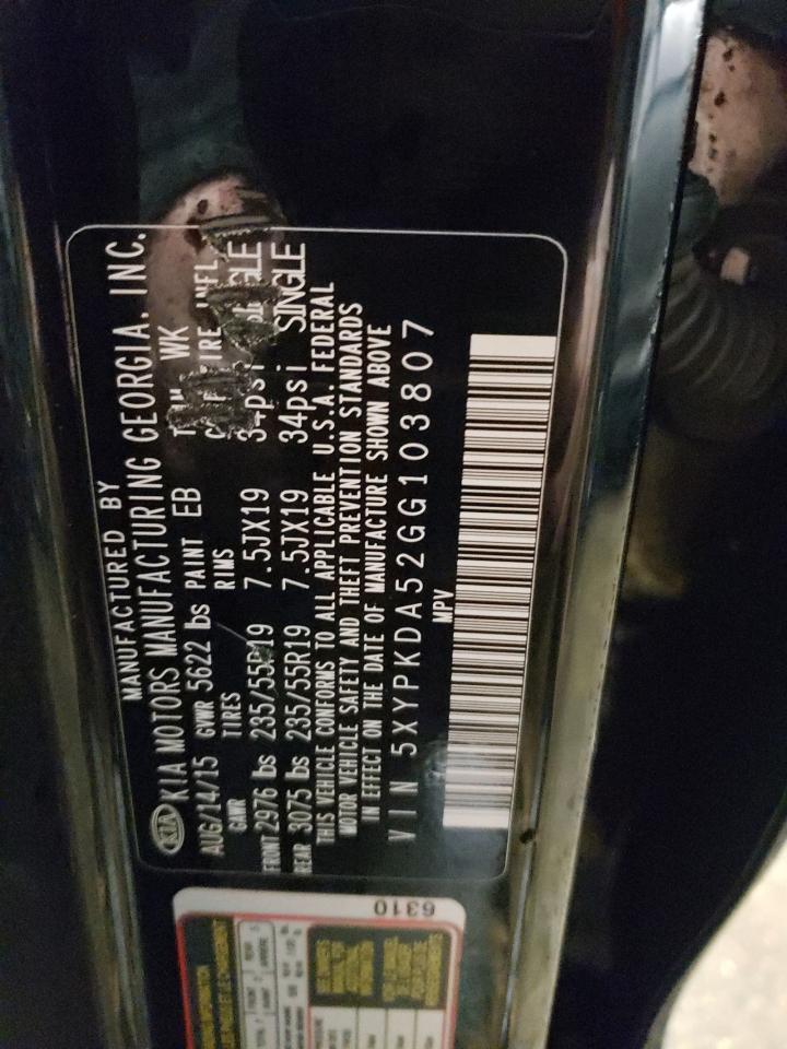 Photo 10 from auction – 2016 KIA SORENTO SX with VIN 5XYPKDA52GG103807