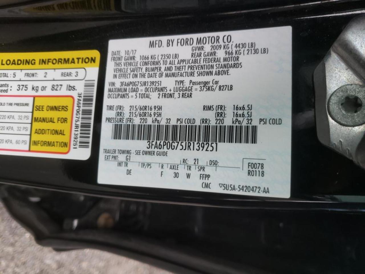 Photo 10 from auction – 2018 FORD FUSION S with VIN 3FA6P0G75JR139251