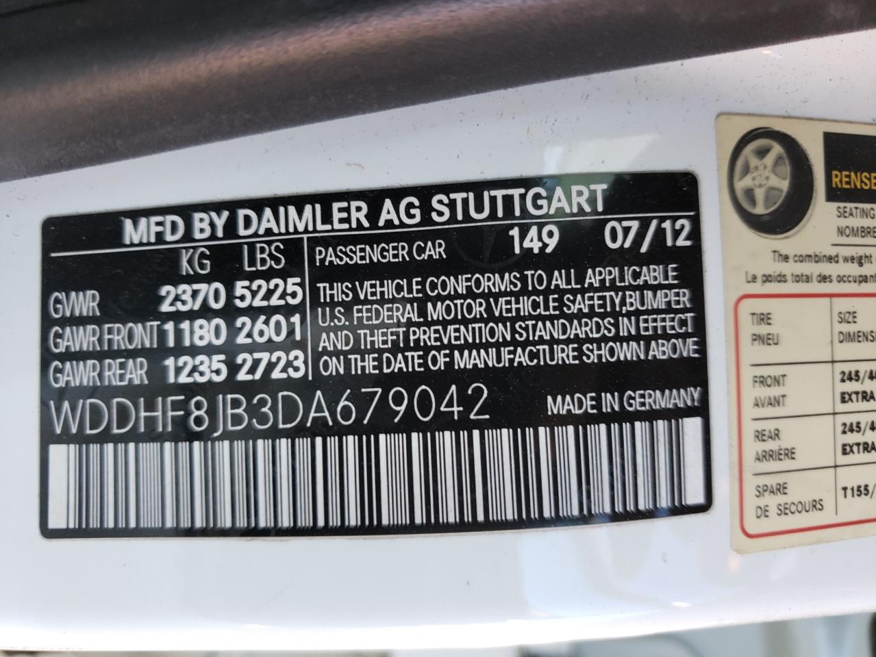 Photo 10 from auction – 2013 MERCEDES-BENZ E 350 4MAT with VIN WDDHF8JB3DA679042