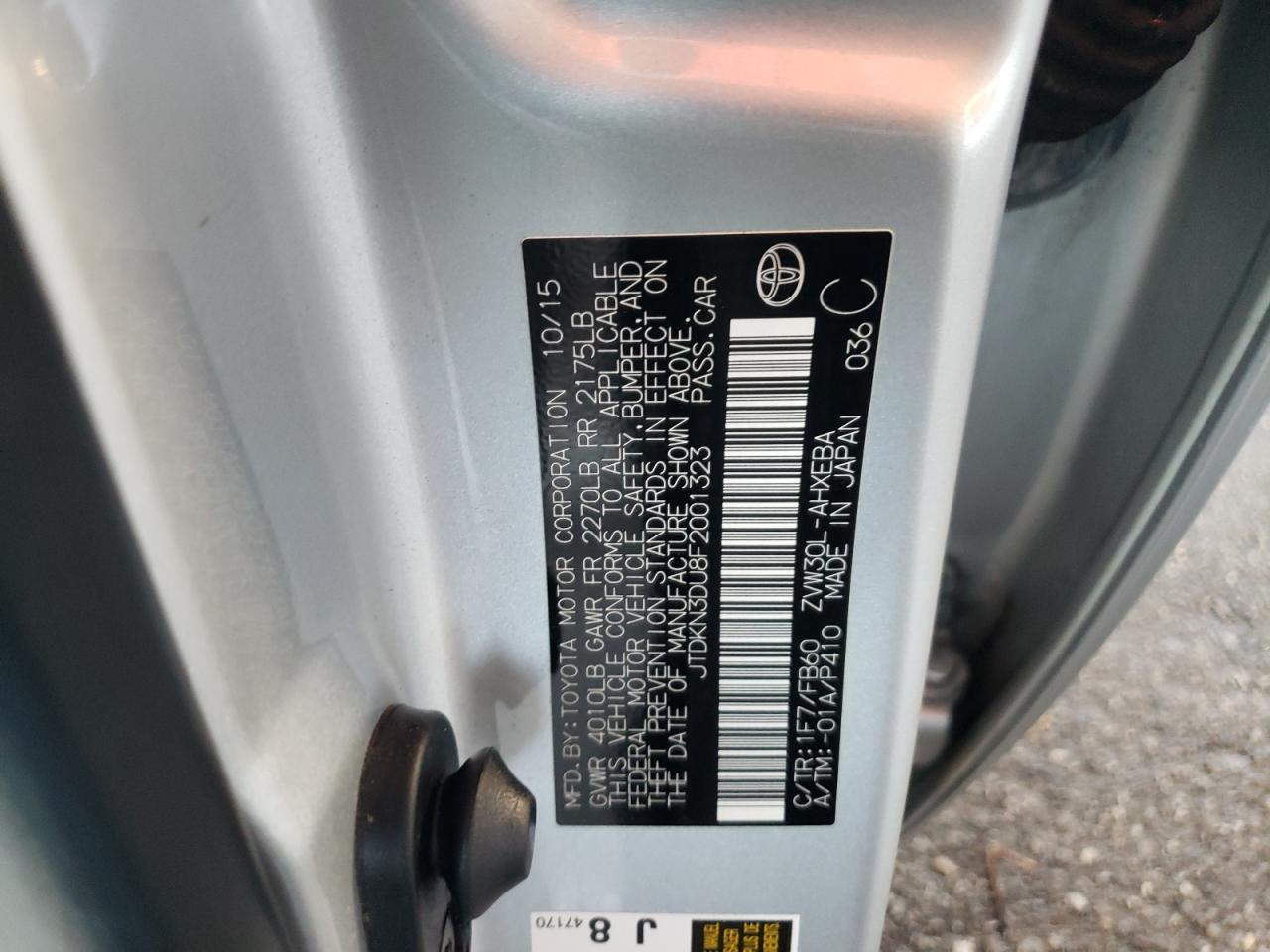 Photo 10 from auction – 2015 TOYOTA PRIUS with VIN JTDKN3DU8F2001323