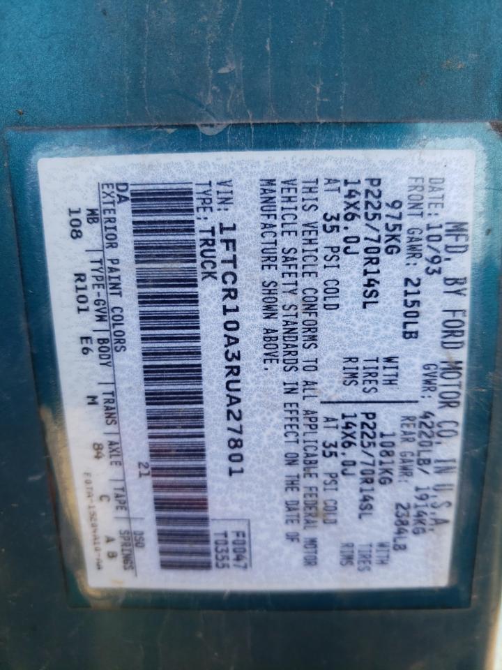 Photo 10 from auction – 1994 FORD RANGER with VIN 1FTCR10A3RUA27801