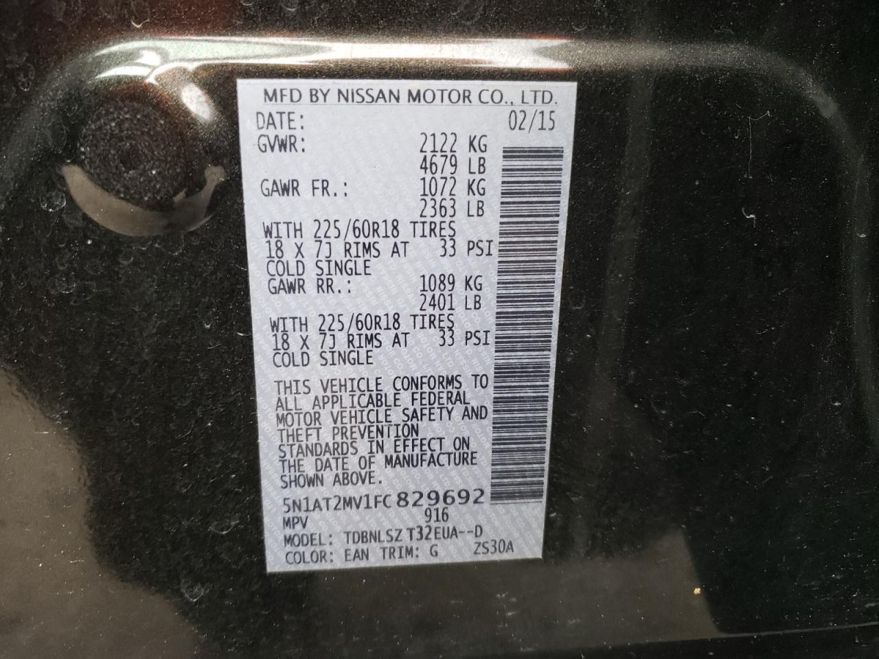 Photo 10 from auction – 2015 NISSAN ROGUE S with VIN 5N1AT2MV1FC829692