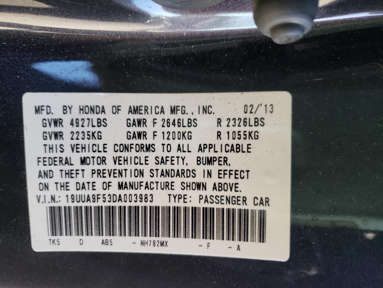 Photo 10 from auction – 2013 ACURA TL TECH with VIN 19UUA9F53DA003983