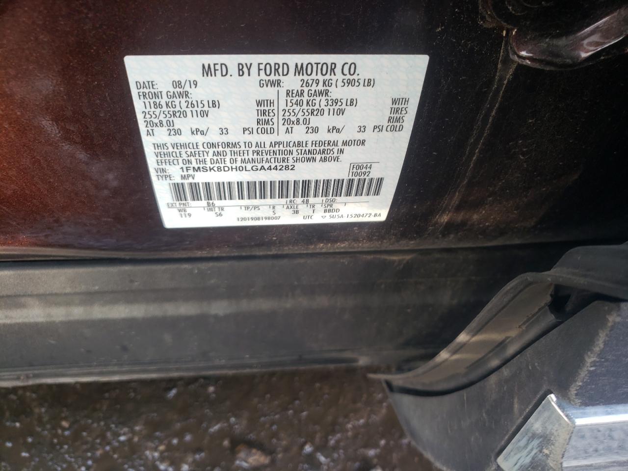 Photo 10 from auction – 2020 FORD EXPLORER X with VIN 1FMSK8DH0LGA44282