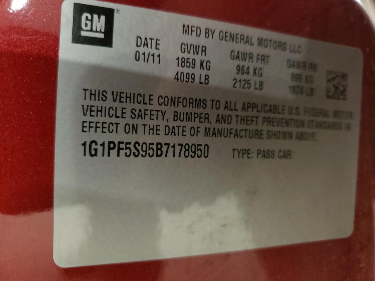 Photo 10 from auction – 2011 CHEVROLET CRUZE LT with VIN 1G1PF5S95B7178950