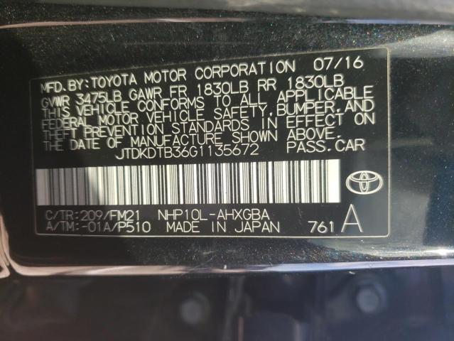 Photo 10 from auction – 2016 TOYOTA PRIUS C with VIN JTDKDTB36G1135672