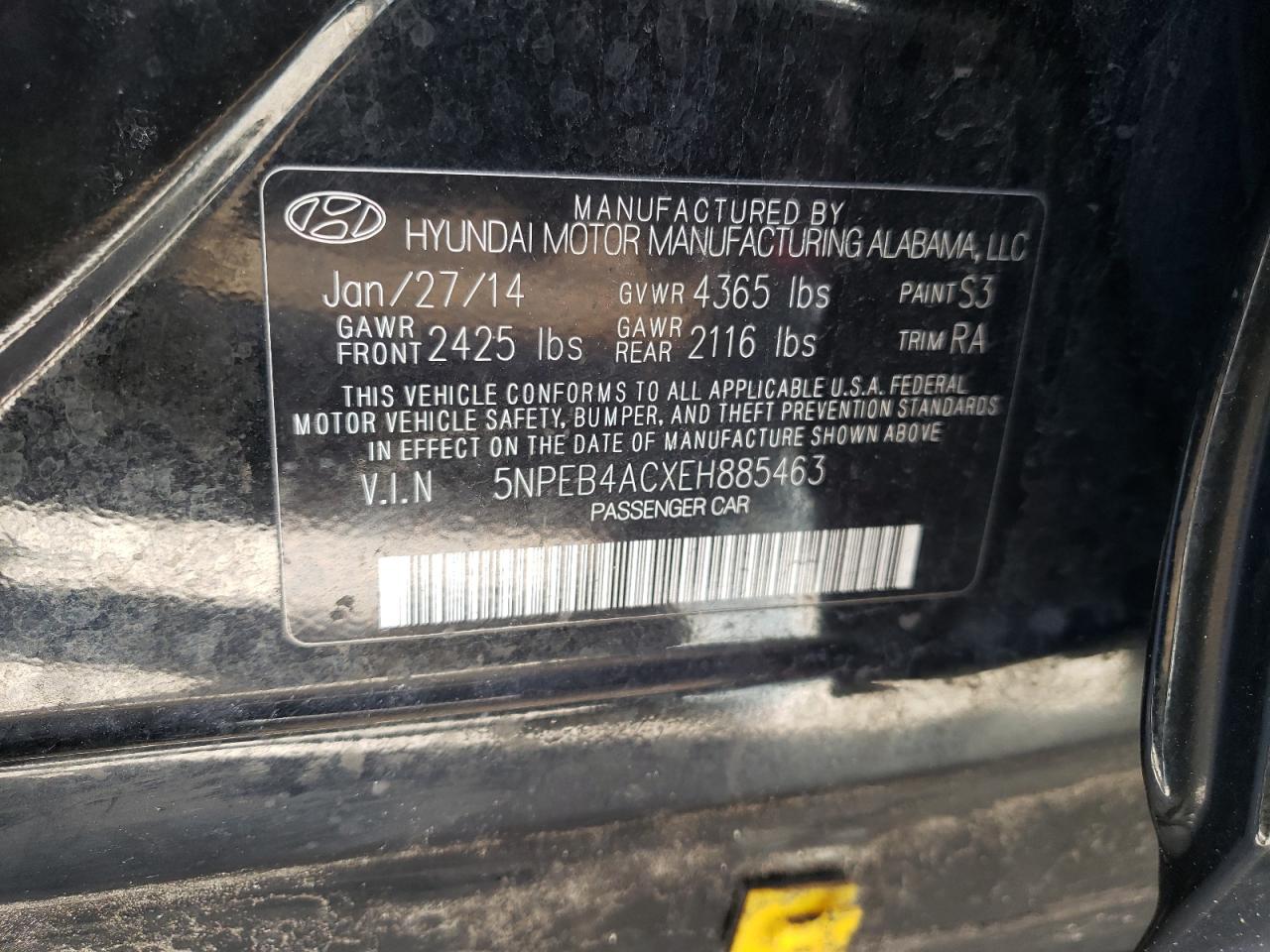 Photo 10 from auction – 2014 HYUNDAI SONATA GLS with VIN 5NPEB4ACXEH885463