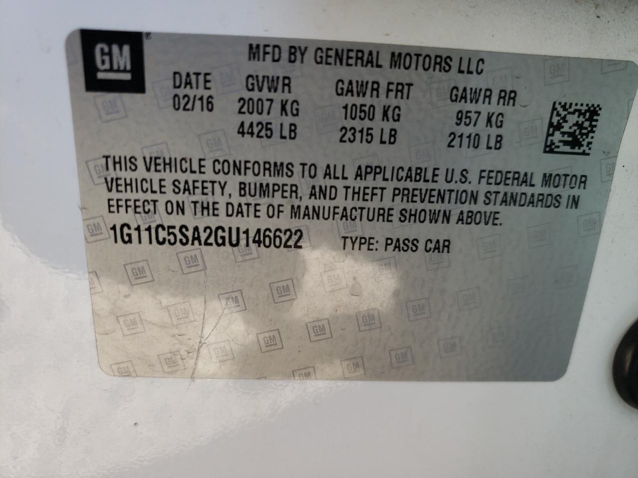 Photo 10 from auction – 2016 CHEVROLET MALIBU LIM with VIN 1G11C5SA2GU146622