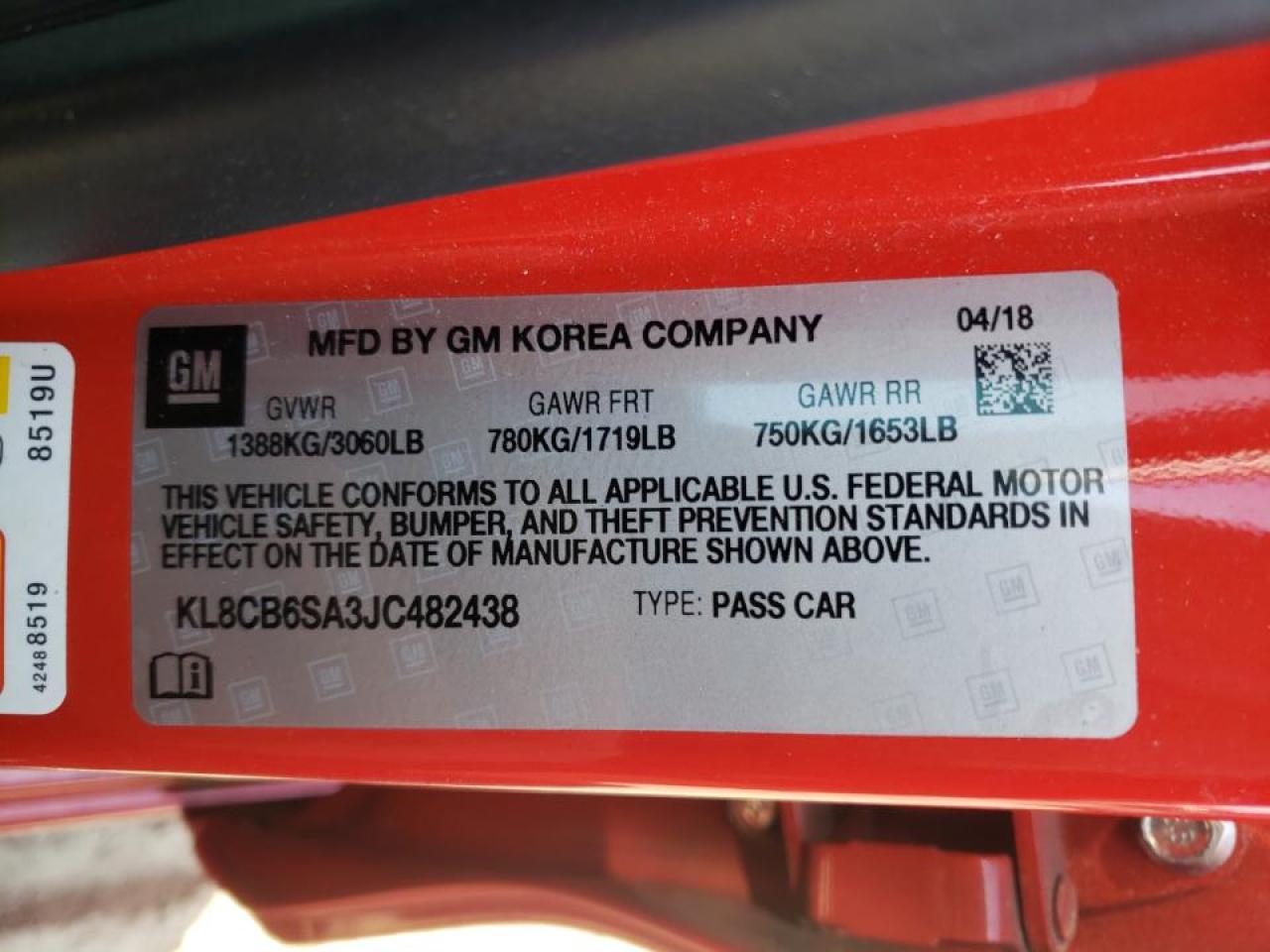 Photo 10 from auction – 2018 CHEVROLET SPARK LS with VIN KL8CB6SA3JC482438