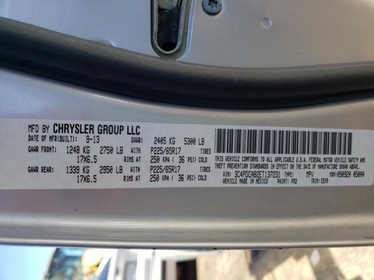 Photo 10 from auction – 2014 DODGE JOURNEY SE with VIN 3C4PDCAB2ET137231