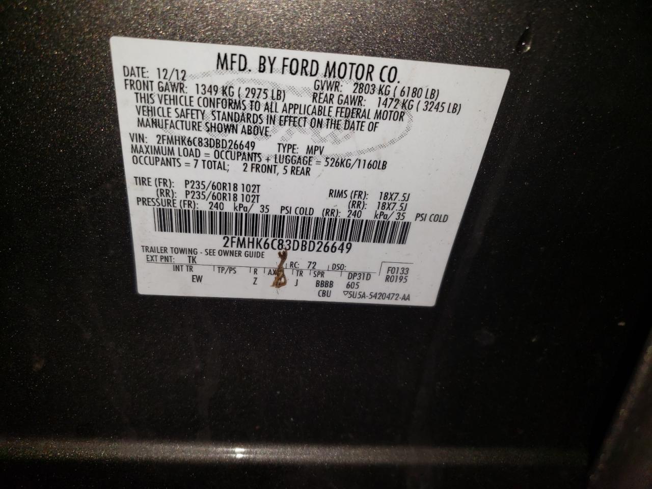 Photo 10 from auction – 2013 FORD FLEX SEL with VIN 2FMHK6C83DBD26649