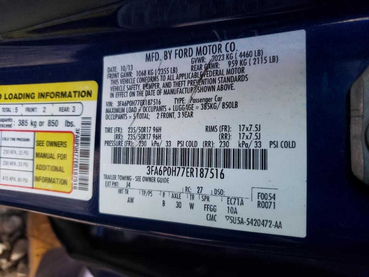 Photo 10 from auction – 2014 FORD FUSION SE with VIN 3FA6P0H77ER187516