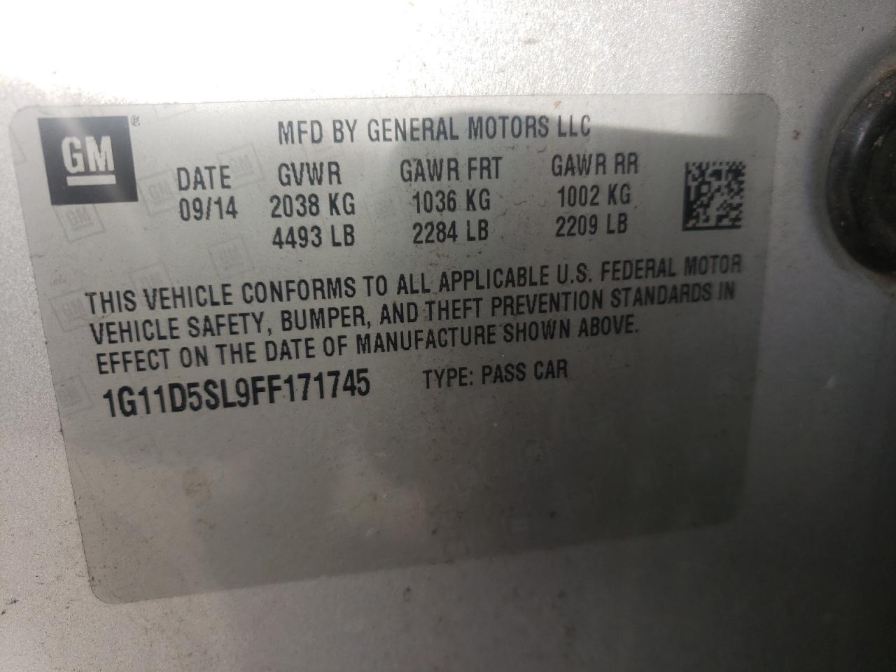 Photo 10 from auction – 2015 CHEVROLET MALIBU 2LT with VIN 1G11D5SL9FF171745