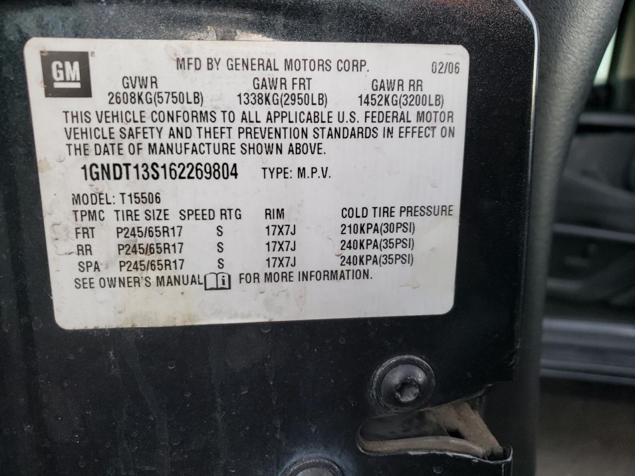Photo 10 from auction – 2006 CHEVROLET TRAILBLAZE with VIN 1GNDT13S162269804