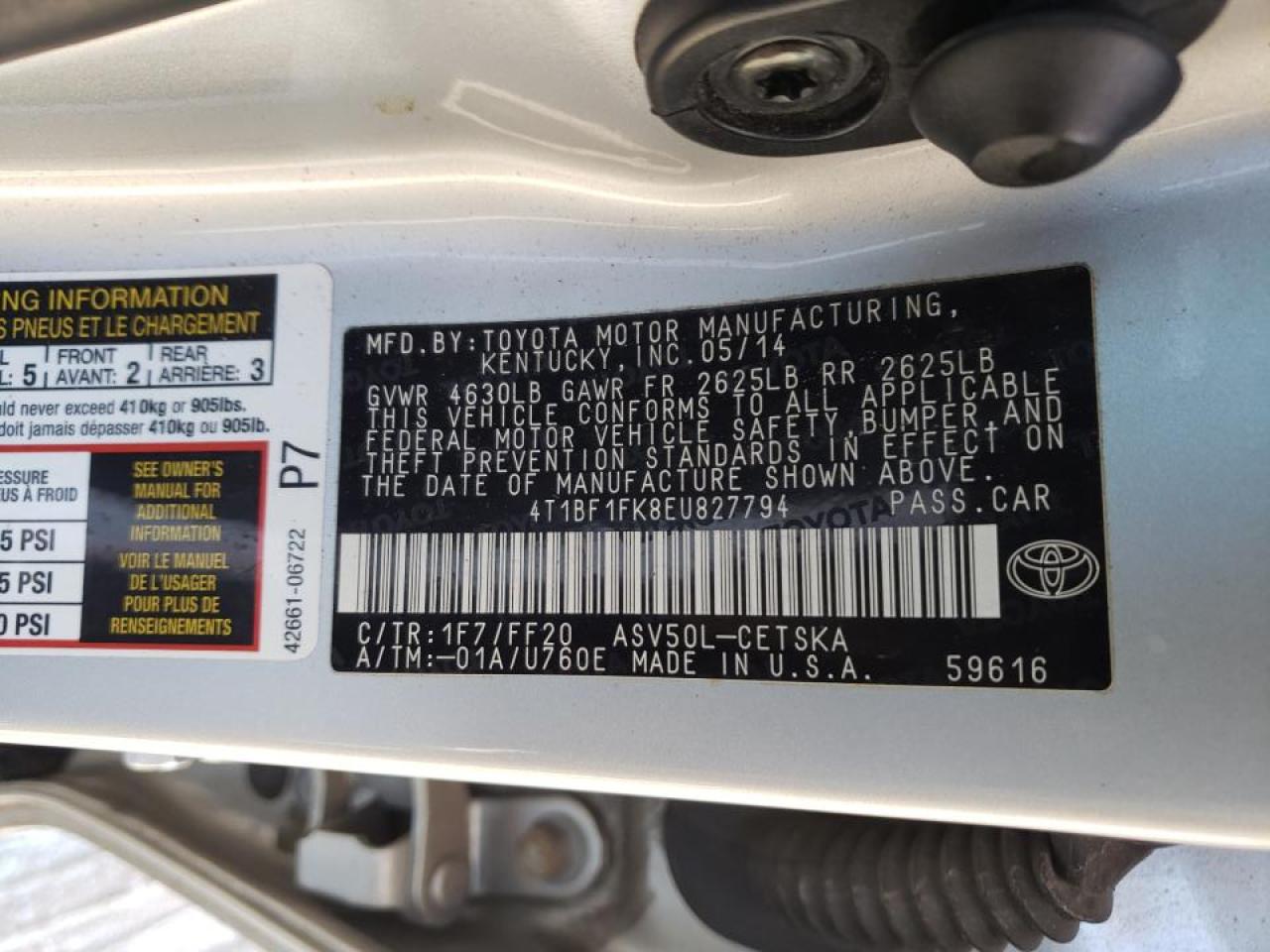 Photo 10 from auction – 2014 TOYOTA CAMRY L with VIN 4T1BF1FK8EU827794