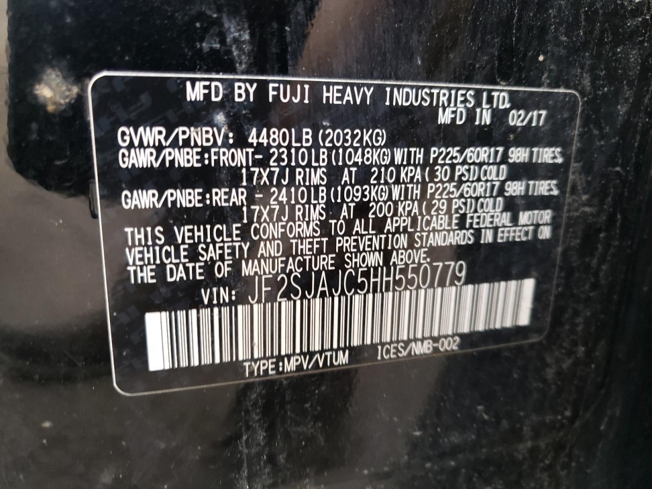 Photo 10 from auction – 2017 SUBARU FORESTER 2 with VIN JF2SJAJC5HH550779