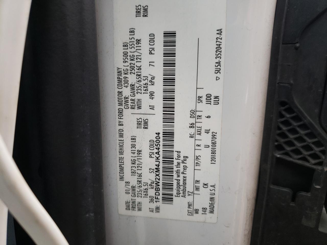 Photo 10 from auction – 2018 FORD TRANSIT T- with VIN 1FDBW2XM4JKA45004