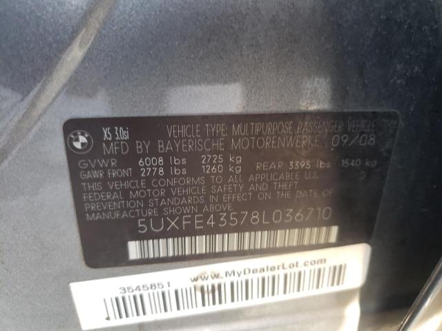 Photo 10 from auction – 2008 BMW X5 3.0I with VIN 5UXFE43578L036710