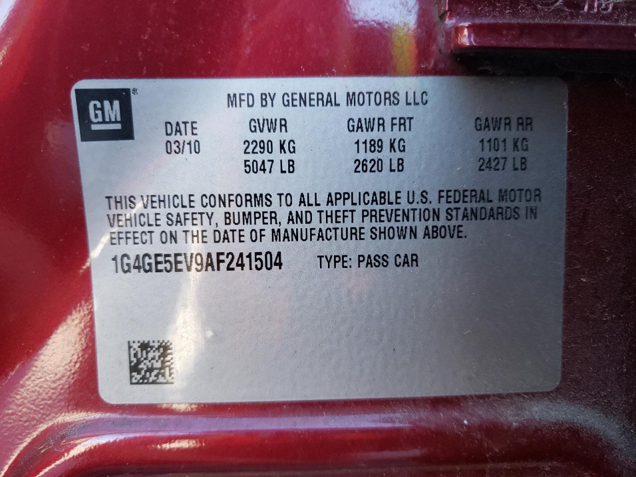 Photo 10 from auction – 2010 BUICK LACROSSE C with VIN 1G4GE5EV9AF241504