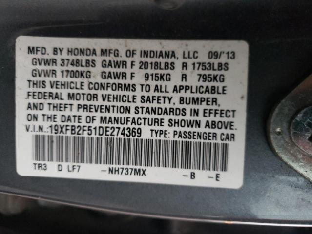 Photo 10 from auction – 2013 HONDA CIVIC with VIN 19XFB2F51DE274369