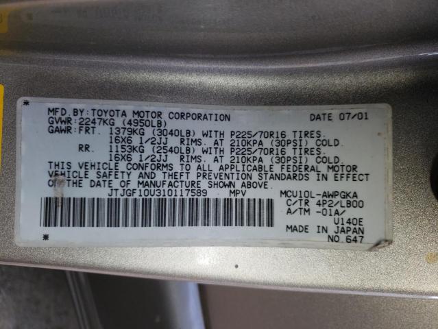 Photo 10 from auction – 2001 LEXUS RX 300 with VIN JTJGF10U310117589