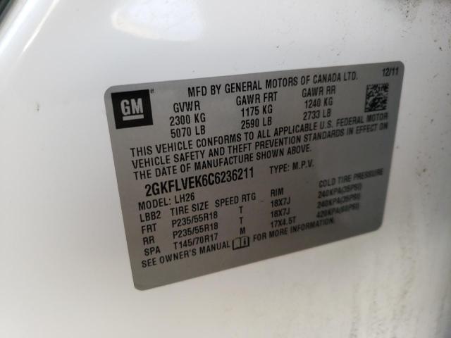 Photo 10 from auction – 2012 GMC TERRAIN SL with VIN 2GKFLVEK6C6236211